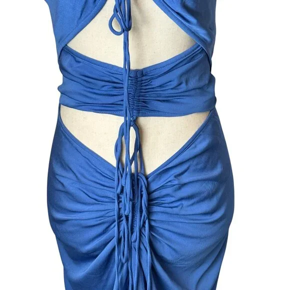 Christopher Esber Dress Women 4 Blue Multi Panel Disconnect Ruched Halter  Maxi